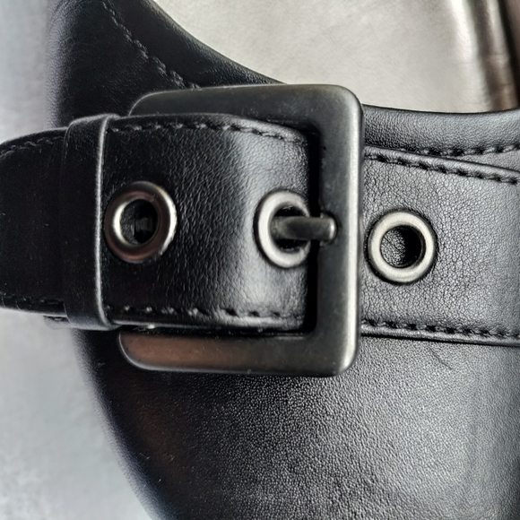 Ecco | Black Leather Wedge Shoes with Silver Buckle Womens Size 38 Womens 8 - Picture 5 of 13